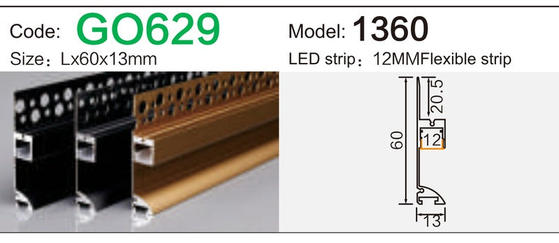 Alluminu 1360 LED Aluminum Profile 60x13mm