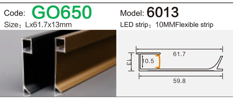 Alluminu 6013 LED Aluminum Profile 61.7x13mm