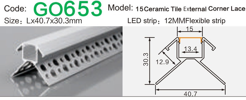 Alluminu 15 Ceramic Tile Internal Corner Lace 47x26mm