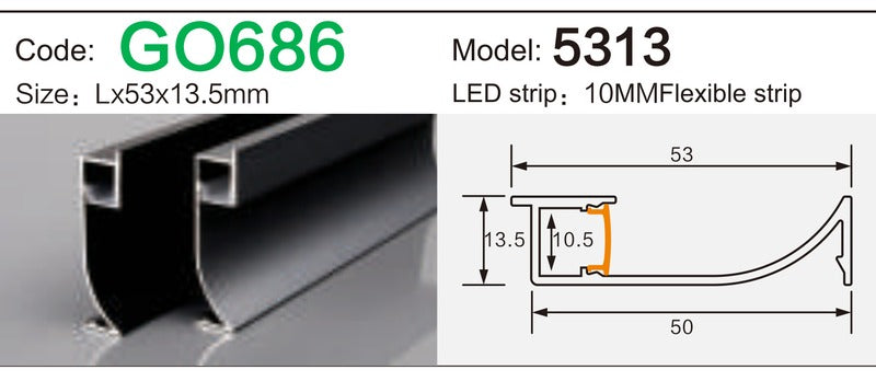 Alluminu 5313 LED Aluminum Profile 53x13.5mm