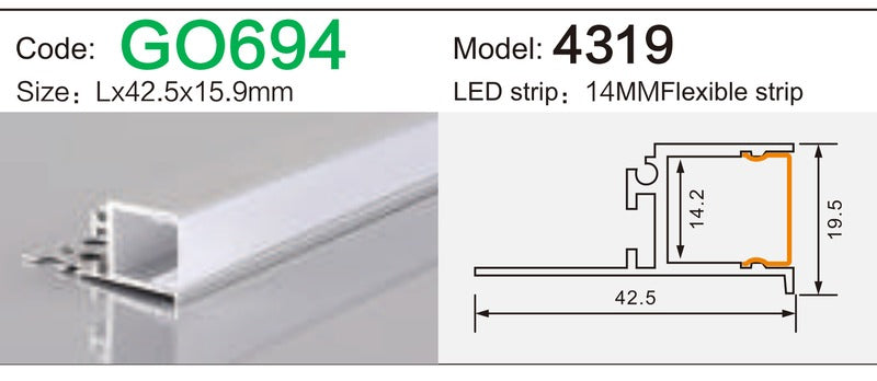 Alluminu 4319 LED Aluminum Profile 42.5x15.9mm