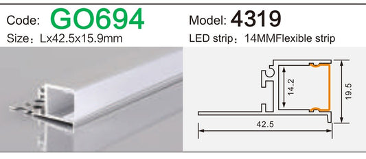 Alluminu 4319 LED Aluminum Profile 42.5x15.9mm