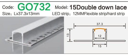 Alluminu 15 Double down lace LED Aluminum Profile 37.3x13mm