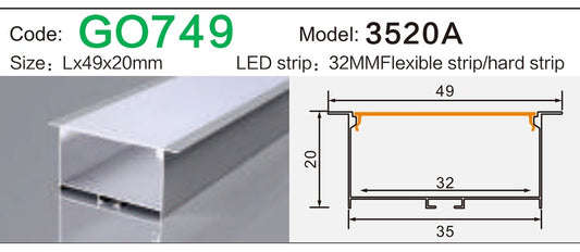 Alluminu 3520A LED Aluminum Profile 49x20mm