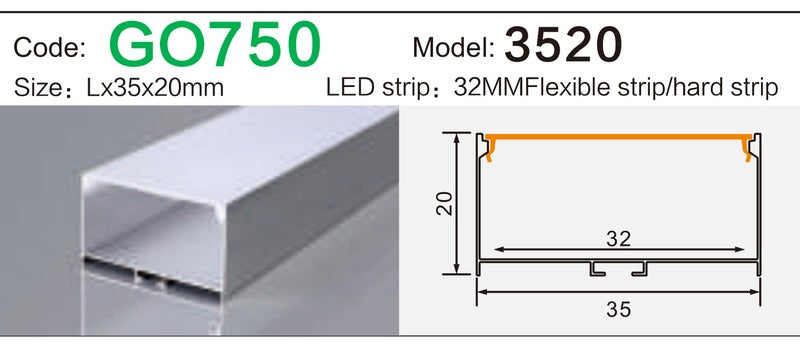 Alluminu 3520 LED Aluminum Profile 35x20mm