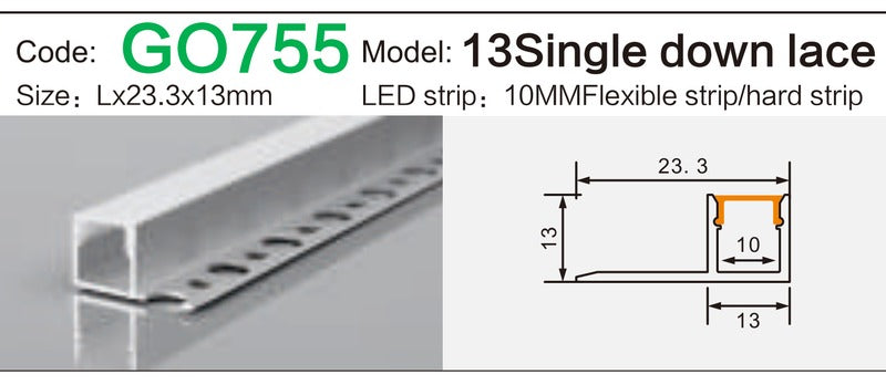 Alluminu 13 Single down lace LED Aluminum Profile 23.3x13mm
