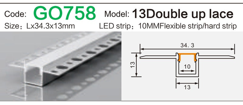 Alluminu 13 Double up lace LED Aluminum Profile 34.3x13mm