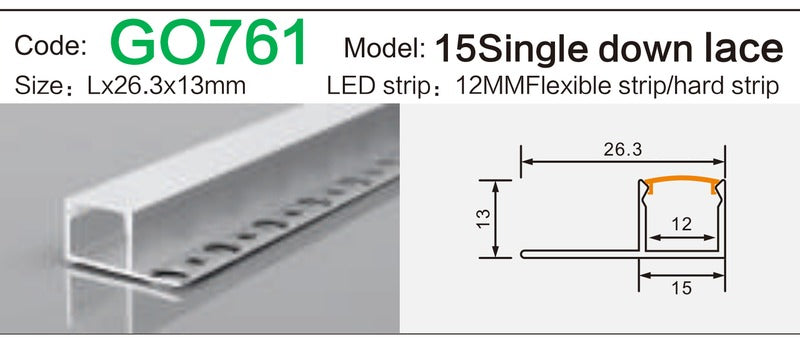 Alluminu 15 Single down lace LED Aluminum Profile 26.3x13mm