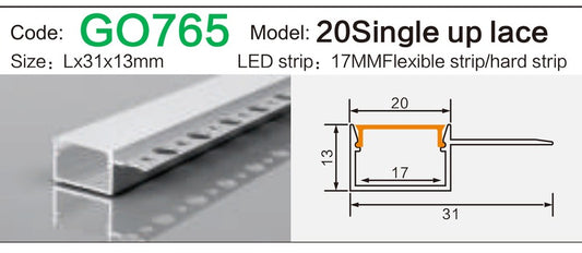 Alluminu 20 Single up lace LED Aluminum Profile 31x13mm