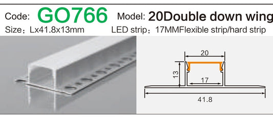 Alluminu 20 Double down wing LED Aluminum Profile 41.8x13mm