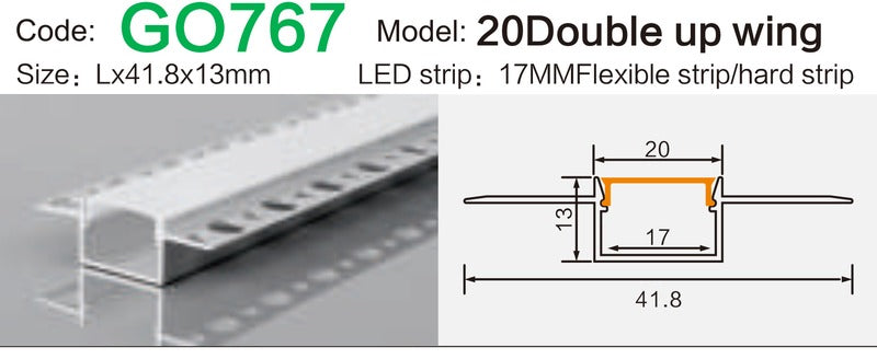 Alluminu 20 Double up wing LED Aluminum Profile 41.8x13mm
