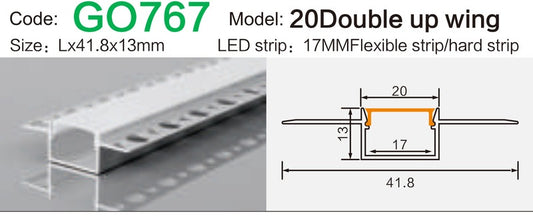 Alluminu 20 Double up wing LED Aluminum Profile 41.8x13mm