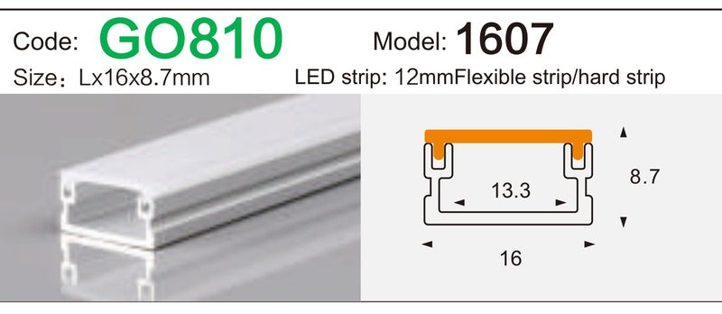 Alluminu 1607 LED Aluminum Profile 16x8.7mm