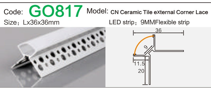 Alluminu CN Ceramic Tile External Corner Lace 36x36mm