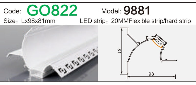 Alluminu 9881 LED Aluminum Profile 98x81mm