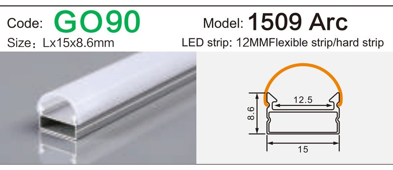 Alluminu 1509 Arc LED Aluminum Profile 15x8.6mm