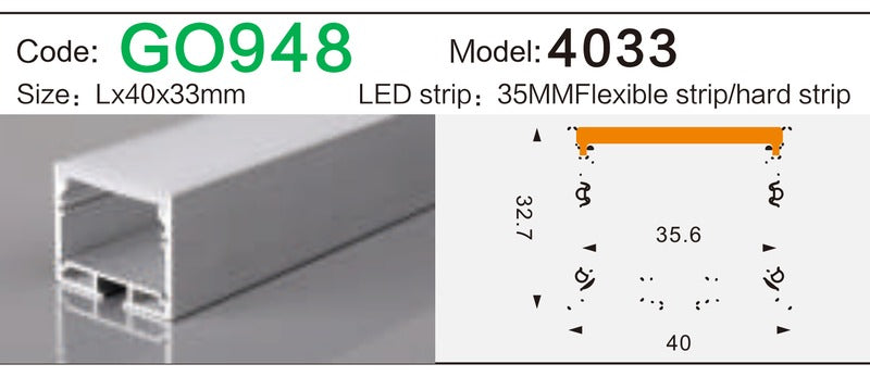 Alluminu 4033 LED Aluminum Profile 40x33mm