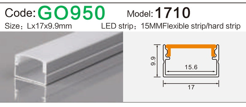 Alluminu 1710 LED Aluminum Profile 17x9.9mm