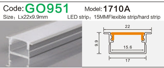Alluminu 1710A LED Aluminum Profile 22x9.9mm