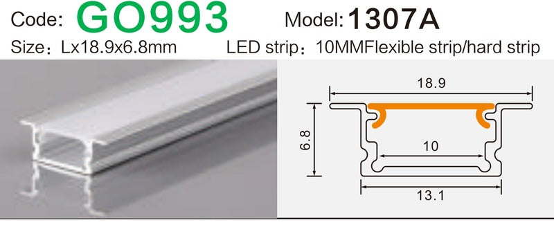 Alluminu 1307A LED Aluminum Profile 18.9x6.8mm