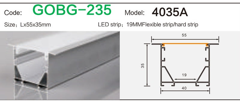 Alluminu 4035A LED Aluminum Profile 55x35mm