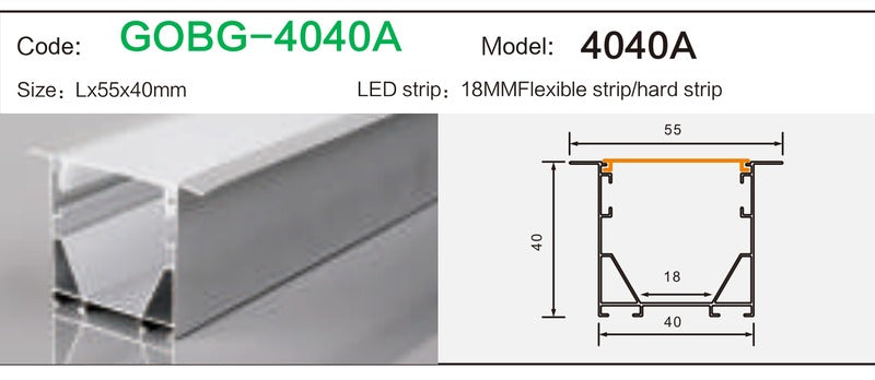 Alluminu 4040A LED Aluminum Profile 55x40mm