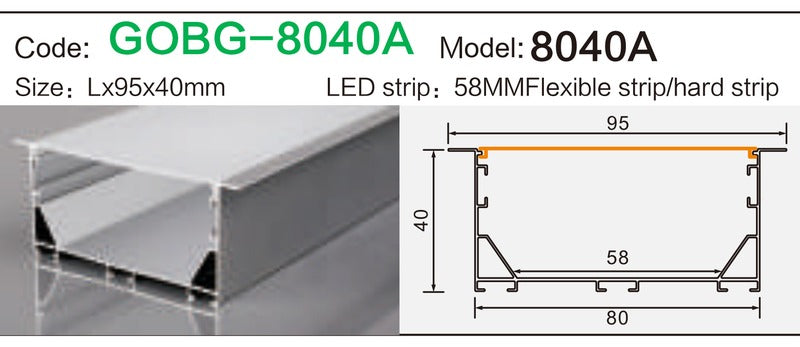 Alluminu 8040A LED Aluminum Profile 95x40mm