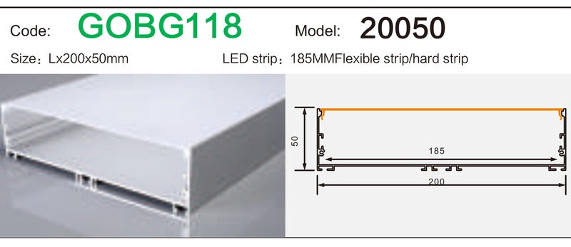 Alluminu 20050 LED Aluminum Profile 200x50mm