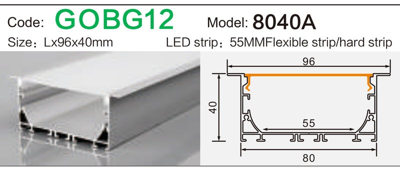Alluminu 8040A LED Aluminum Profile 96x40mm