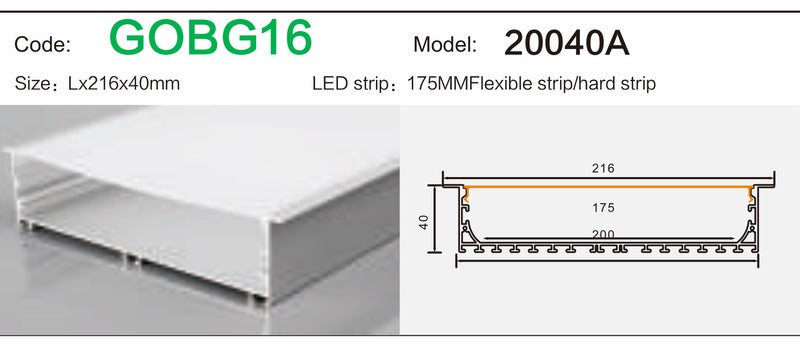 Alluminu 20040A LED Aluminum Profile 216x40mm
