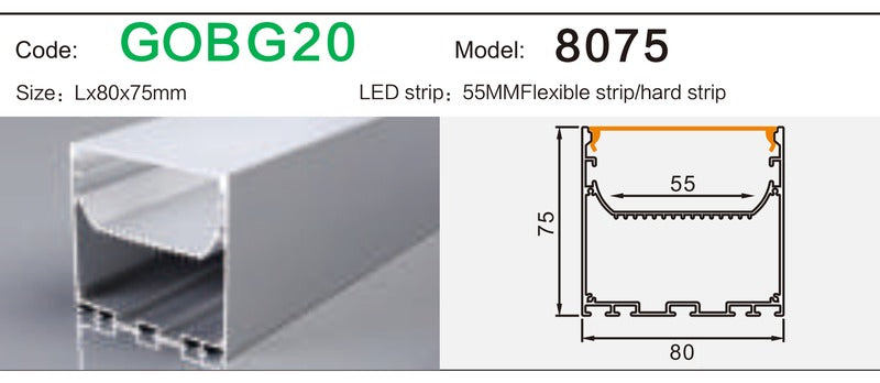 Alluminu 8075 LED Aluminum Profile 80x75mm