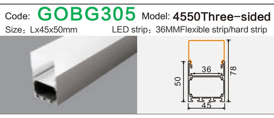 Alluminu 4550 Three-sided LED Aluminum Profile 45x50mm