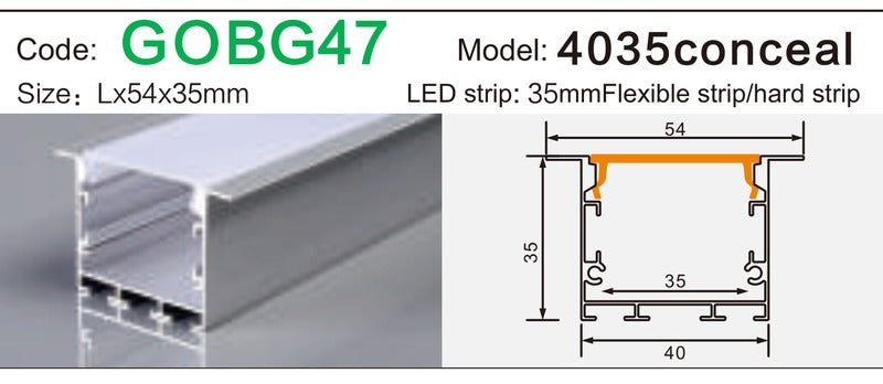Alluminu 4035conceal LED Aluminum Profile 54x35mm