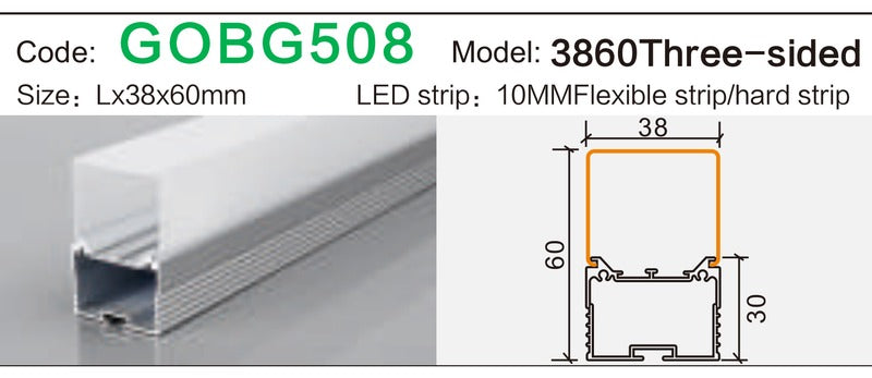 Alluminu 3860 Three-sided LED Aluminum Profile 38x60mm