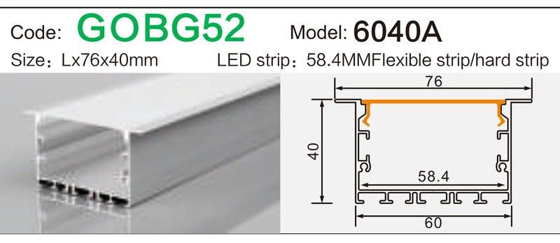 Alluminu 6040A LED Aluminum Profile 76x40mm