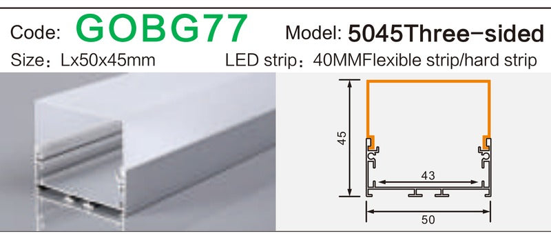 Alluminu 5045 Three-sided LED Aluminum Profile 50x45mm