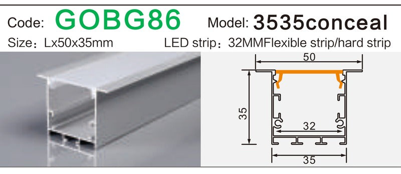 Alluminu 3535conceal LED Aluminum Profile 50x35mm