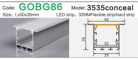 Alluminu 3535conceal LED Aluminum Profile 50x35mm