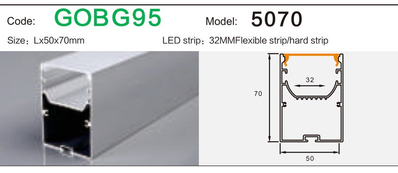 Alluminu 5070 LED Aluminum Profile 50x70mm