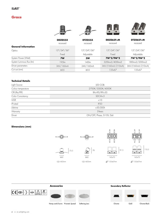 Grace Grace Adjustable Multi Recessed 7W×2 135×67 - SAT Lighting