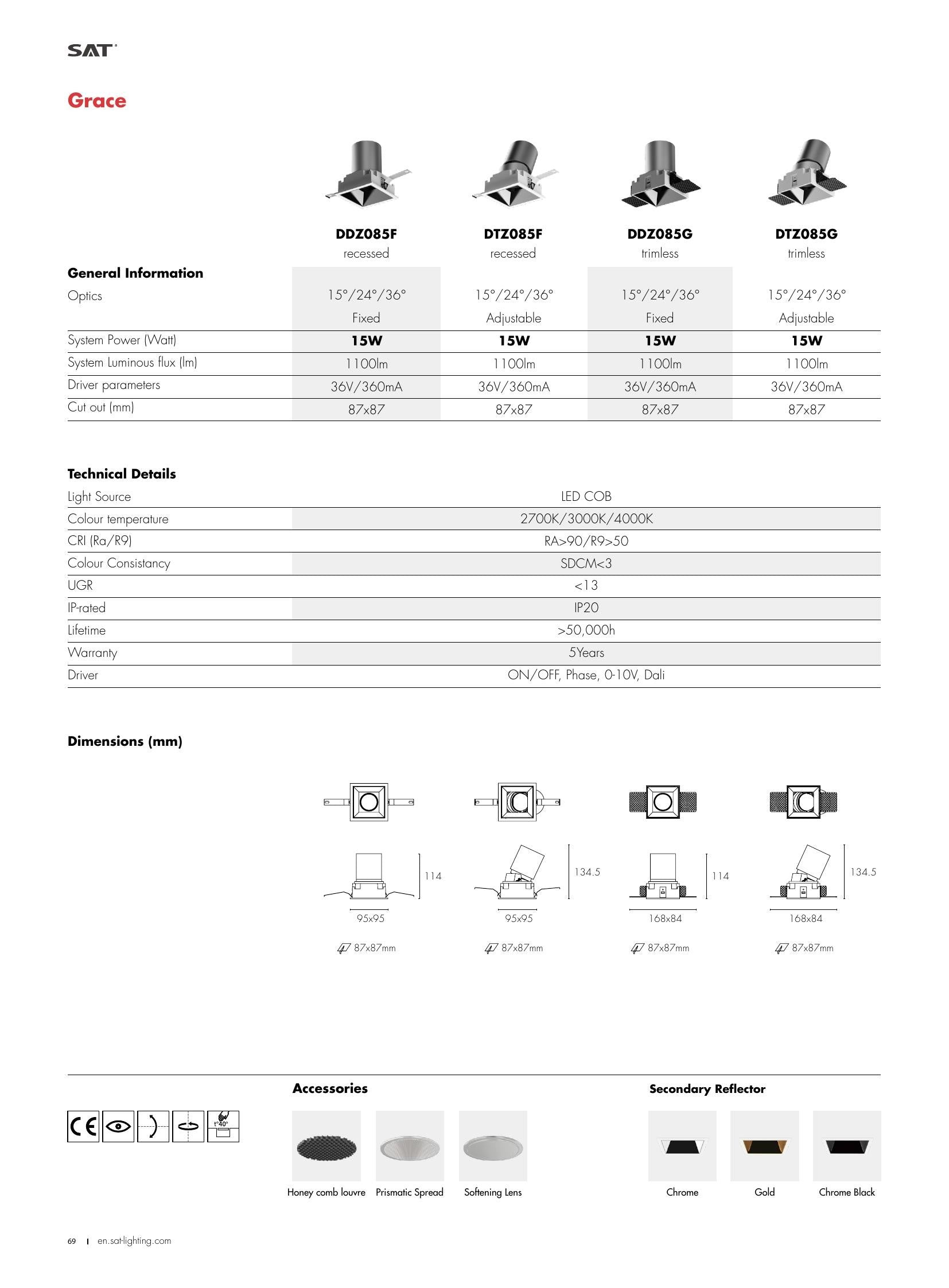 Grace Grace Adjustable Trimless Recessed 15W 87×87 - SAT Lighting