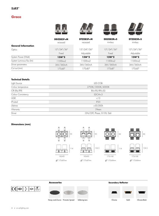 Grace Grace Adjustable Trimless Multi Recessed 15W×2 172×84 - SAT Lighting