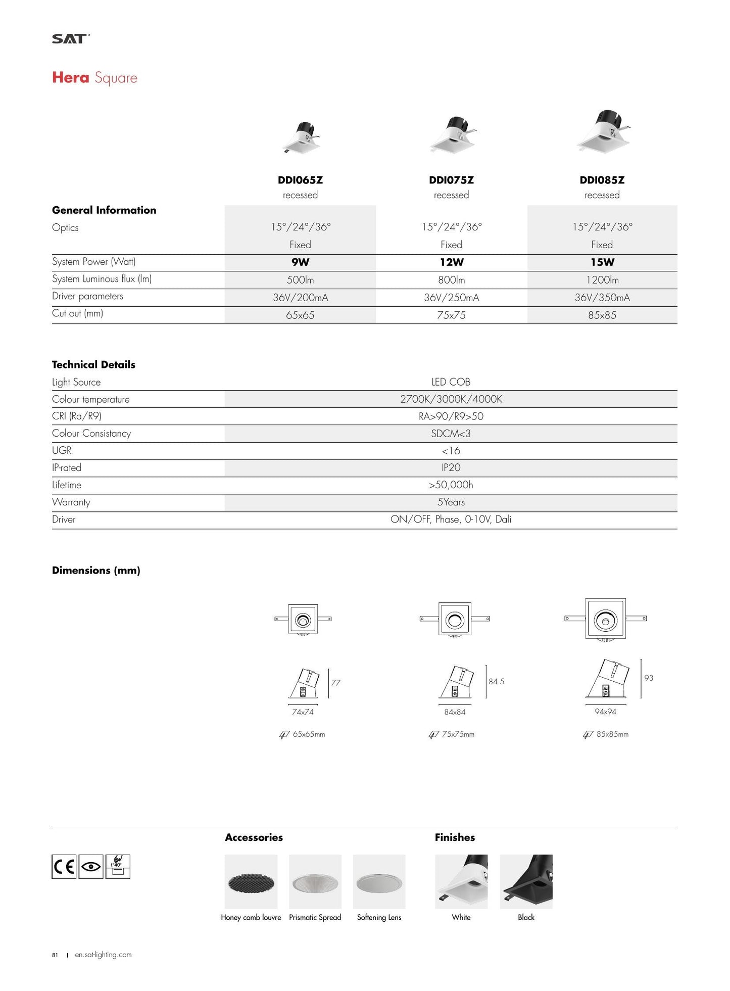 Hera Hera Square Fixed 15W 85×85 - SAT Lighting