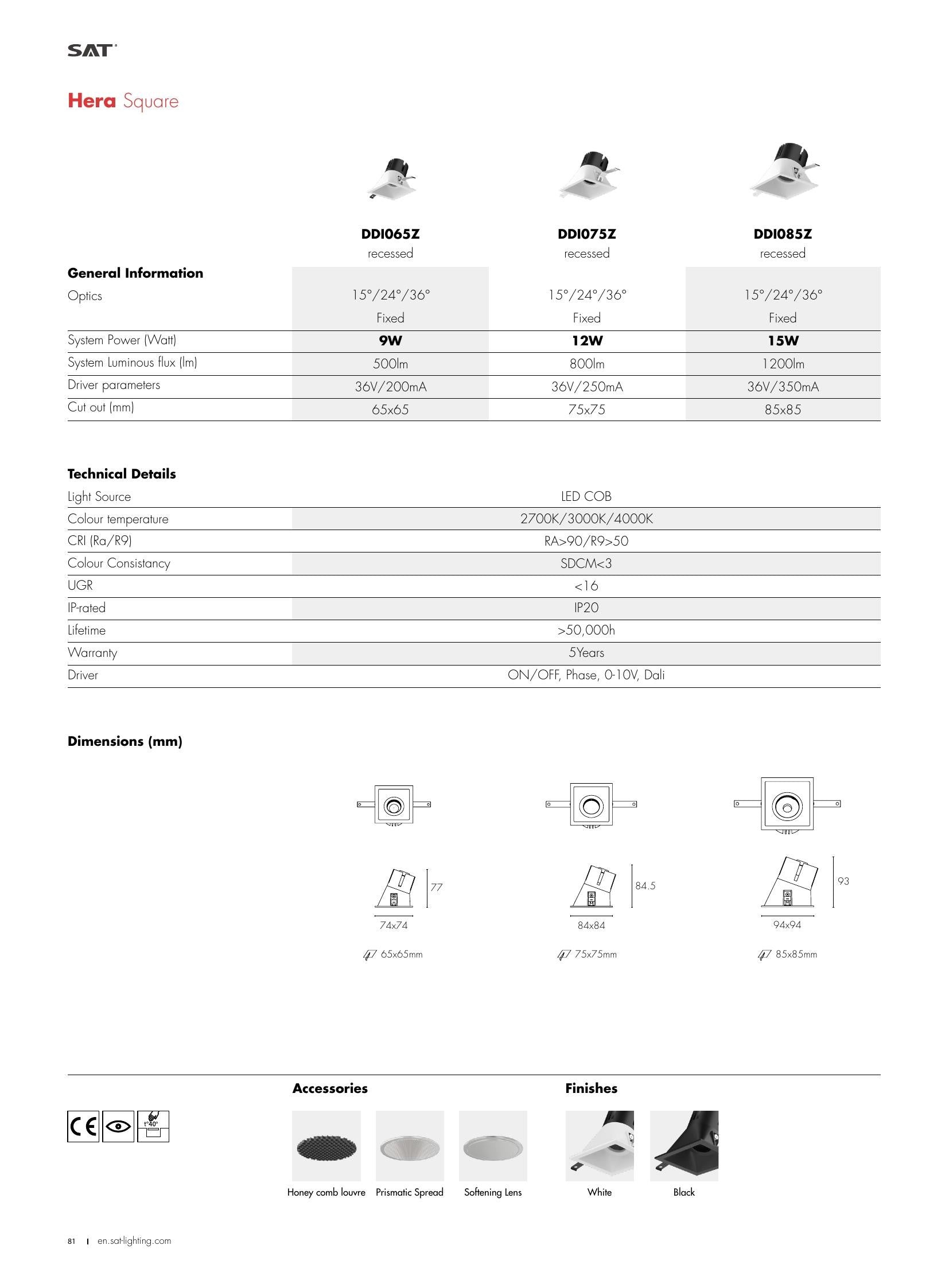 Hera Hera Square Fixed 15W 85×85 - SAT Lighting