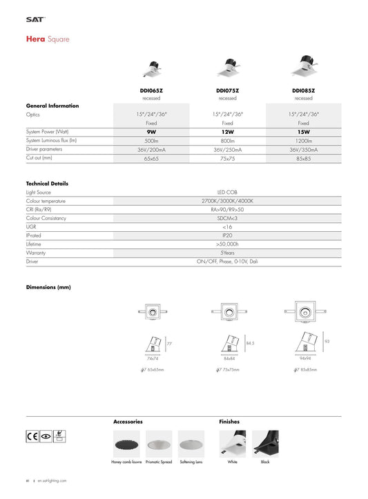 Hera Hera Square Fixed 15W 85×85 - SAT Lighting