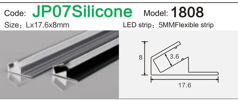 Alluminu 1808 LED Aluminum Profile 17.6x8mm