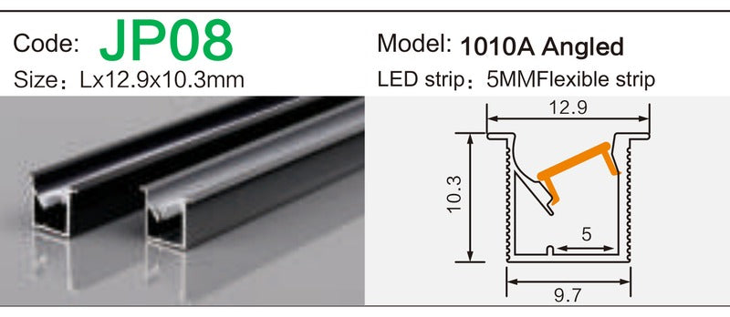 Alluminu 1010A Angled LED Aluminum Profile 12.9x10.3mm
