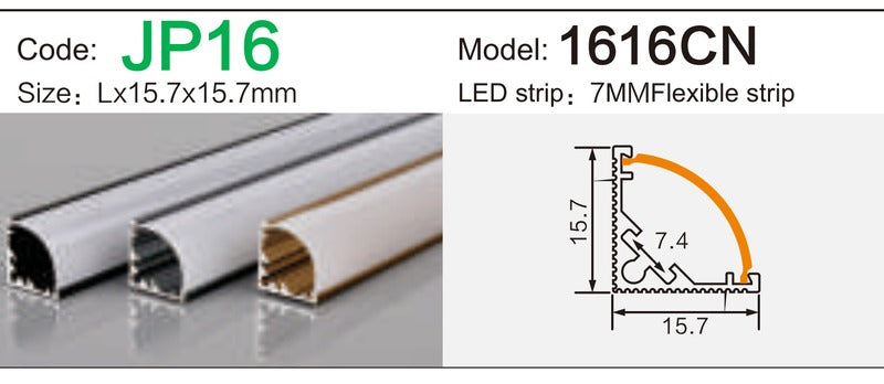 Alluminu 1616CN LED Aluminum Profile 15.7x15.7mm