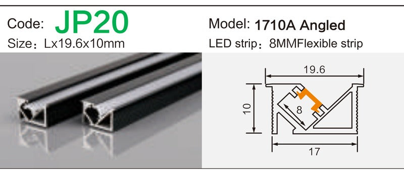 Alluminu 1710A Angled LED Aluminum Profile 19.6x10mm