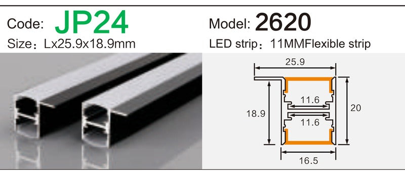 Alluminu 2620 LED Aluminum Profile 25.9x18.9mm